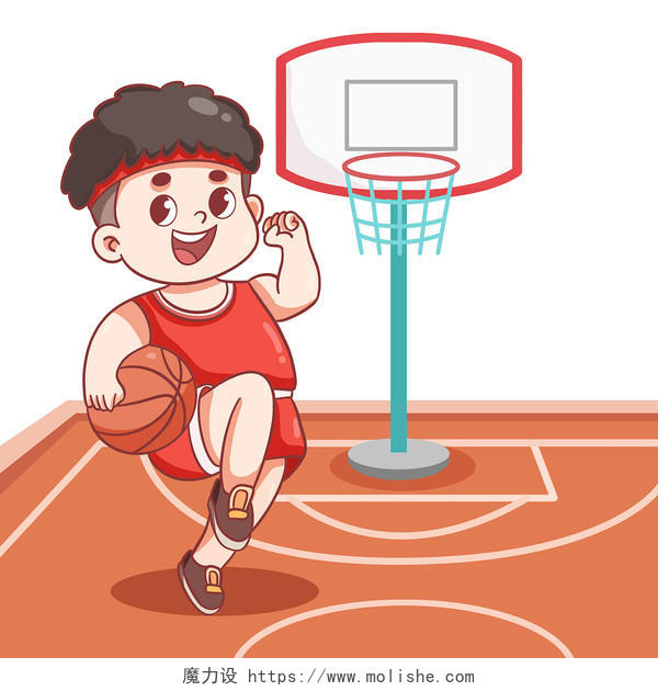 户外打篮球男孩卡通人物PNG素材插画